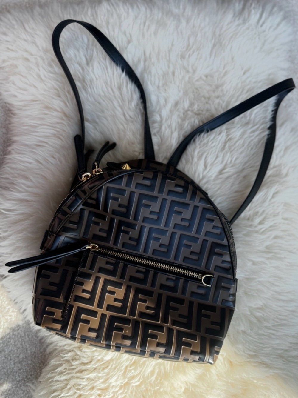 Fendi Brown & Black FF Logo Mini Backpack